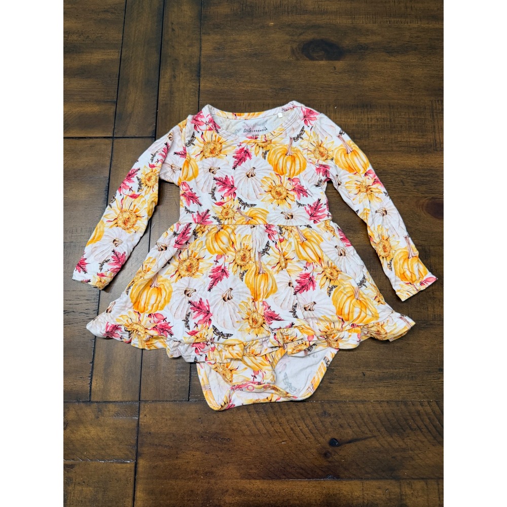 Little Legends Fall Pumpkin Sunflower Tutu Romper 12-18M Long Sleeve